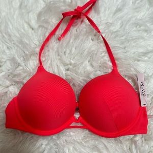 Victoria’s Secret Bombshell Swim Top Coral Blaze Rib 34B Brand New